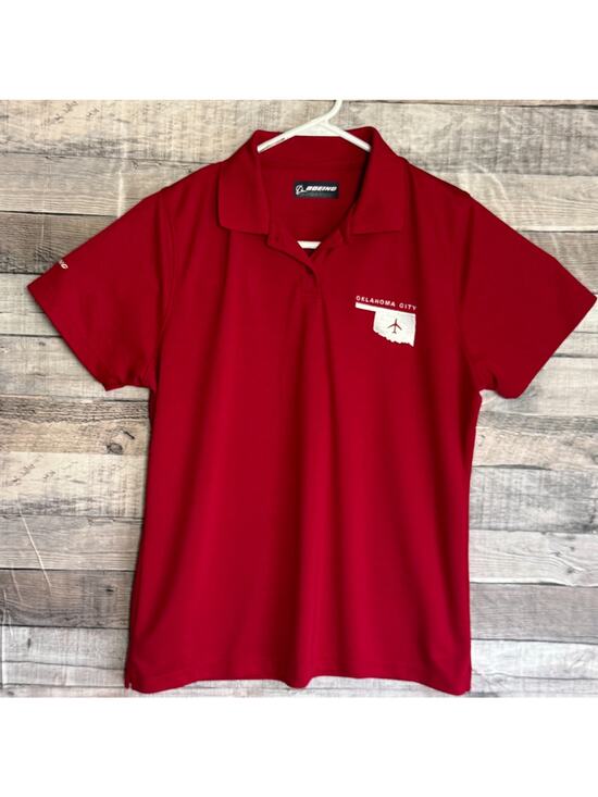 Boeing Airport Polo Shirt Mens Medium Red Oaklahoma City Embroidered Casual